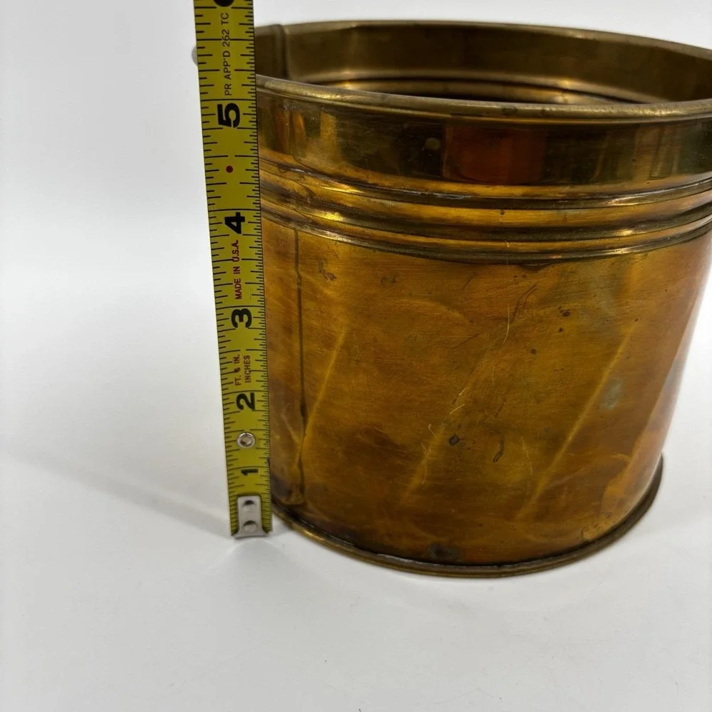 Vintage Brass Container Planter Plant Pot Flower Patina 6.5